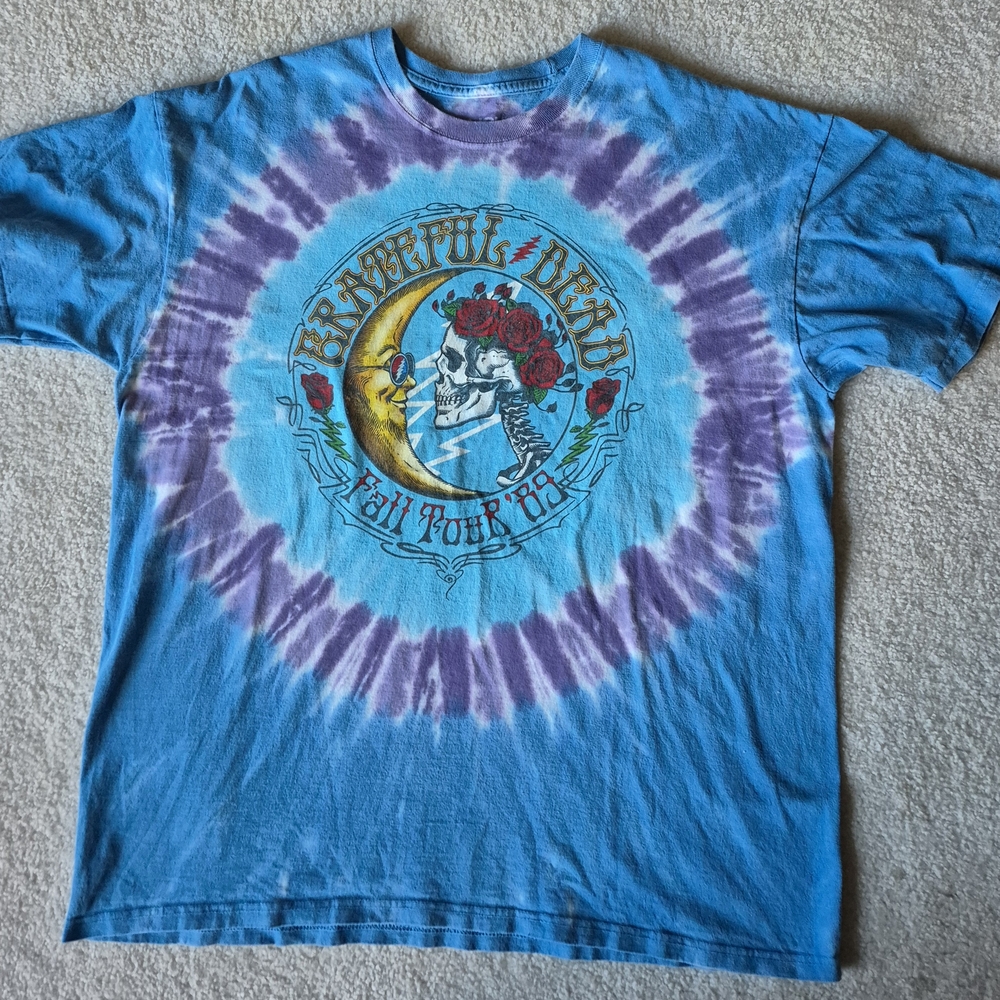 Grateful Dead Tie-Dye Band Tee with Moon & Skull Graphic - Blue/Purple/Red - Picture 2 of 5
